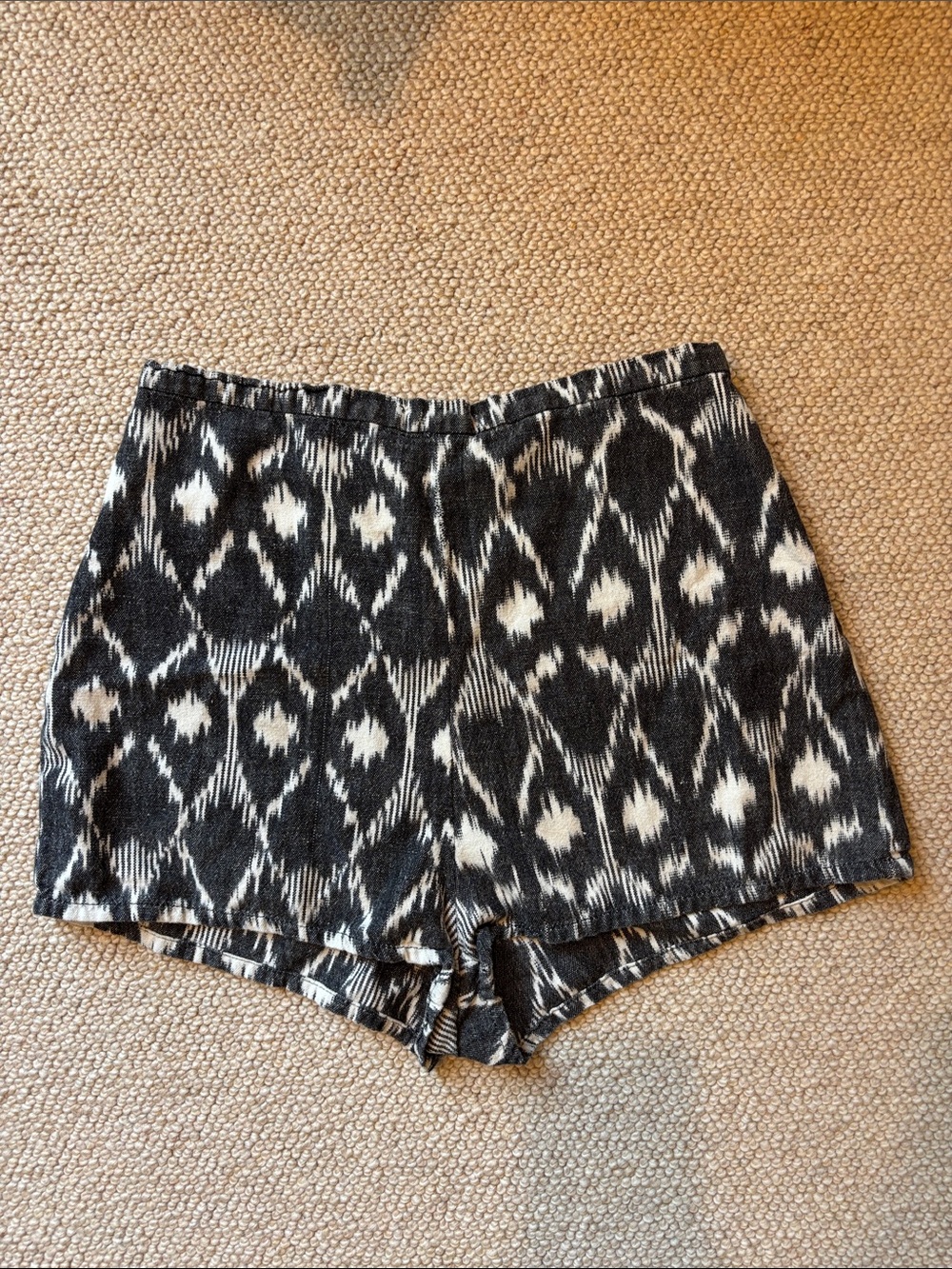 High-Waist Black & White Ikat Women's Shorts